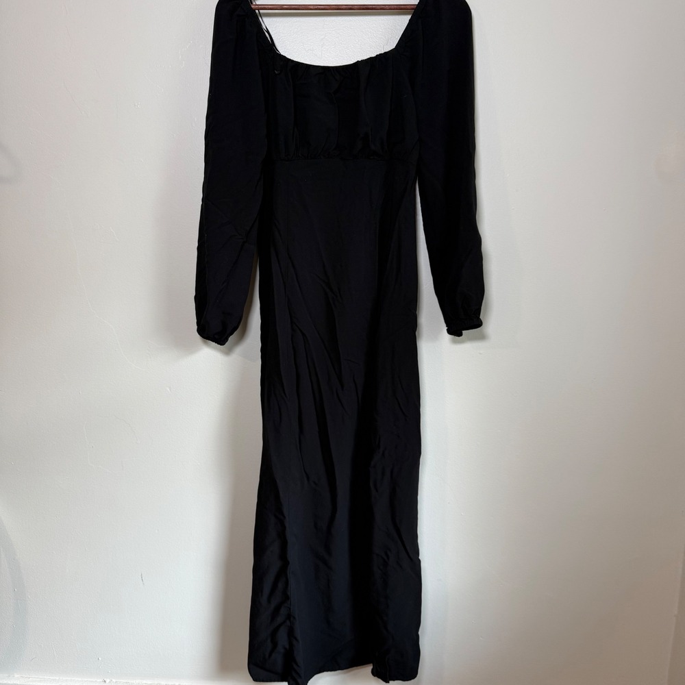 Old Navy Smocked Back Square Neck Long Sleeve Midi Dress Size Small Black